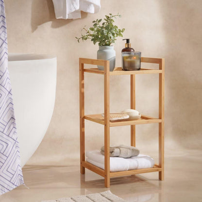 Elegant Bamboo Bathroom Storage Rack with Three Shelves