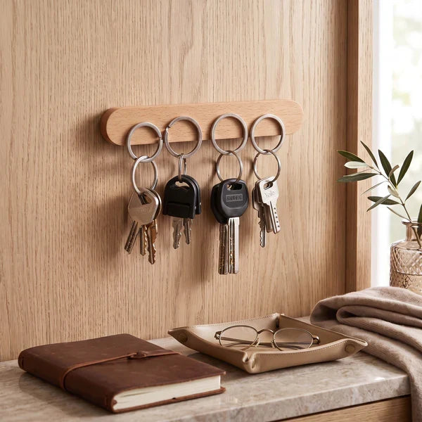 Sleek Wooden Key Organizer with Strong Magnetic Grip