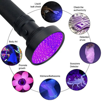 395nm UV Black Light Flashlight with 100 LEDs for Bed Bug Detection and Pet Urine Stains