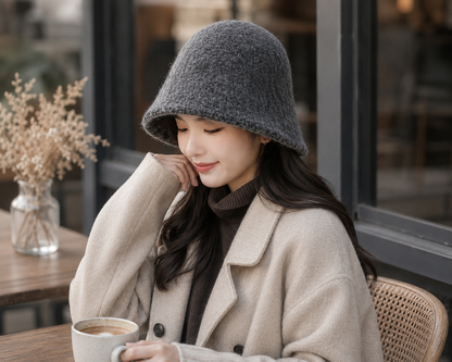Foldable Vintage Fisherman Style Wool Bucket Hat for Women - Warm Cold Weather Accessory