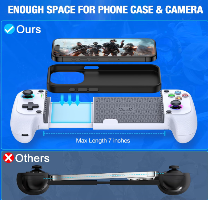 Bluetooth Gamepad for Mobile Gaming - Wireless Controller for iPhone & Android with Hall Effect Joysticks