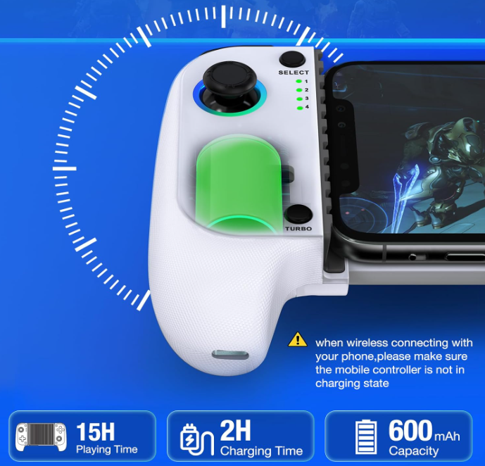 Bluetooth Gamepad for Mobile Gaming - Wireless Controller for iPhone & Android with Hall Effect Joysticks
