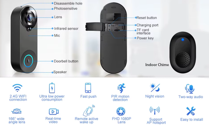 1080p HD Wireless Video Doorbell Camera with 166° Lens, Two-Way Audio
