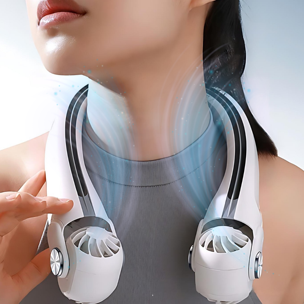Hands-Free Bladeless Neck Fan – Rechargeable Cooling Device for Travel