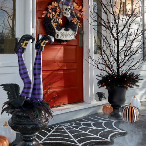 Halloween Yard Decorations - Set of 2 Striped Resin Witch Leg Stakes, 11.81