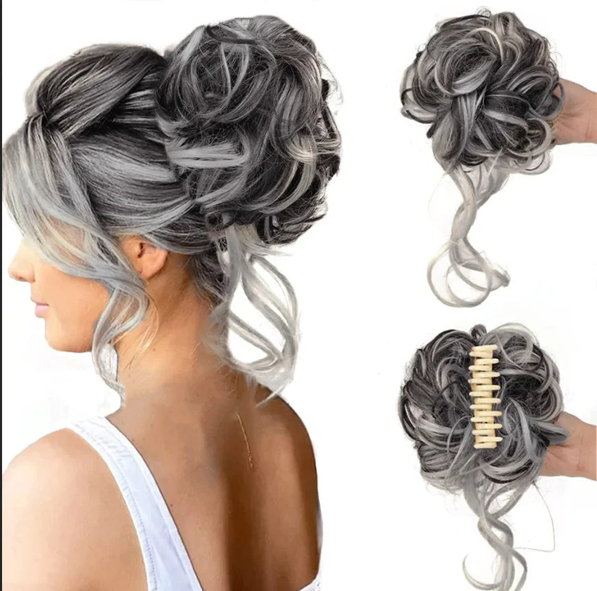 Curly Volume Synthetic Hair Extension - Clip-In Messy Bun Piece