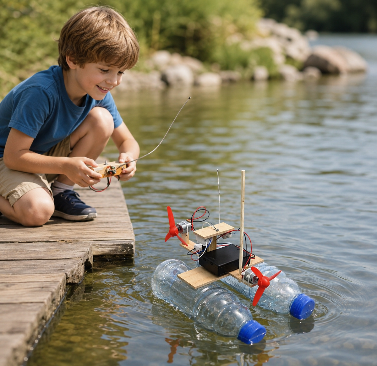 Remote Control Wooden Boat Toy for Kids – 18 x 25 cm Assembly Kit, AA Battery