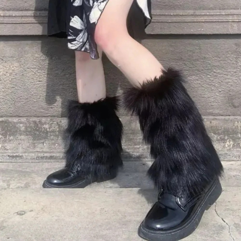 Faux Fur Boot Covers for Women – Black Fluffy Ankle Warmers, Sizes S, M, L