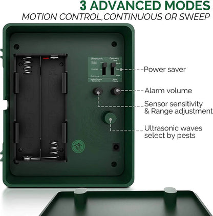 Solar-Powered Ultrasonic Bird Deterrent with Motion Sensors and Flashing Lights