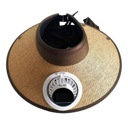Wide Brim Straw Sun Hat with Solar Fan for Cooling - Unisex Outdoor Use