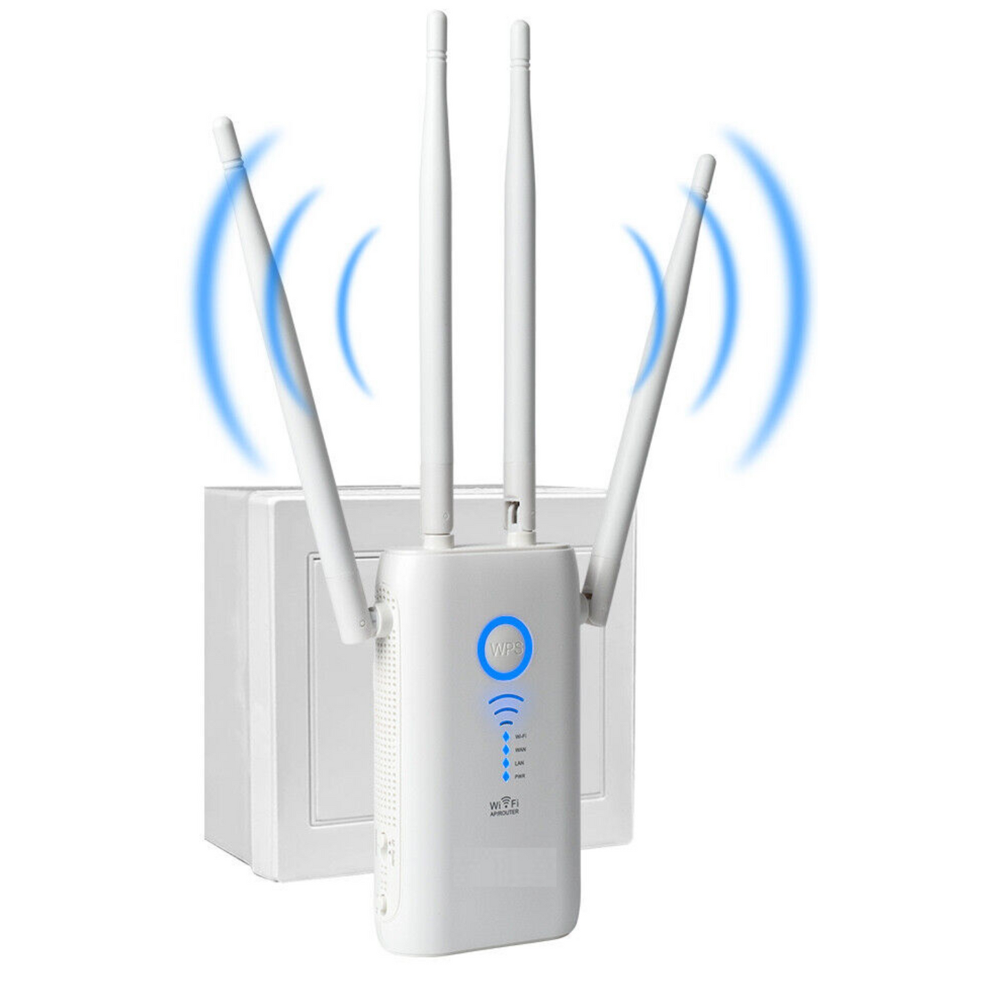 Internet Signal Booster and Repeater with 4 Antennas, 1200Mbps Plug-In WiFi Range Extender for Home and Office