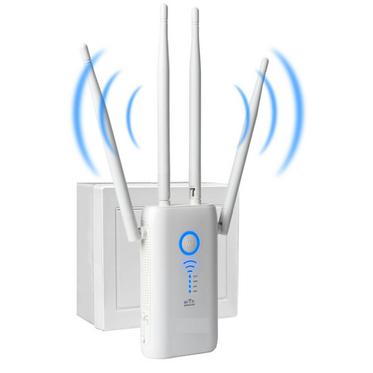 Internet Signal Booster and Repeater with 4 Antennas, 1200Mbps Plug-In WiFi Range Extender for Home and Office