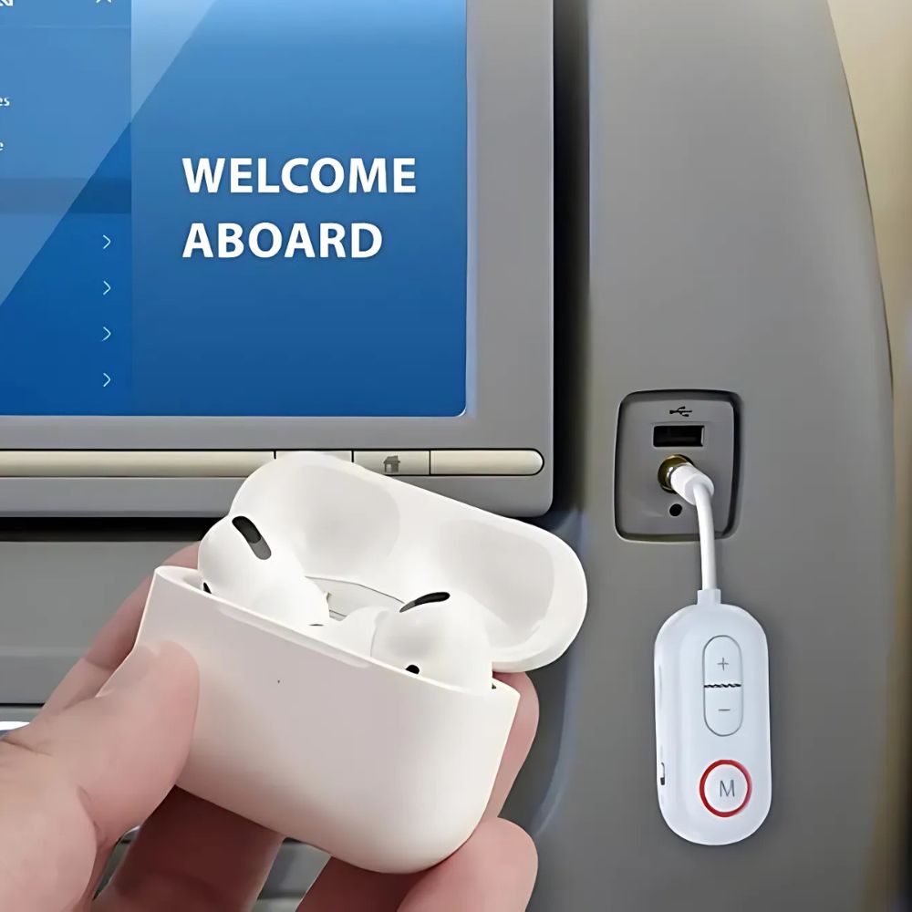 Bluetooth 5.4 Audio Adapter – Transmitter and Receiver for Headphones with Built-in Microphone and 3.5mm AUX for Airplane