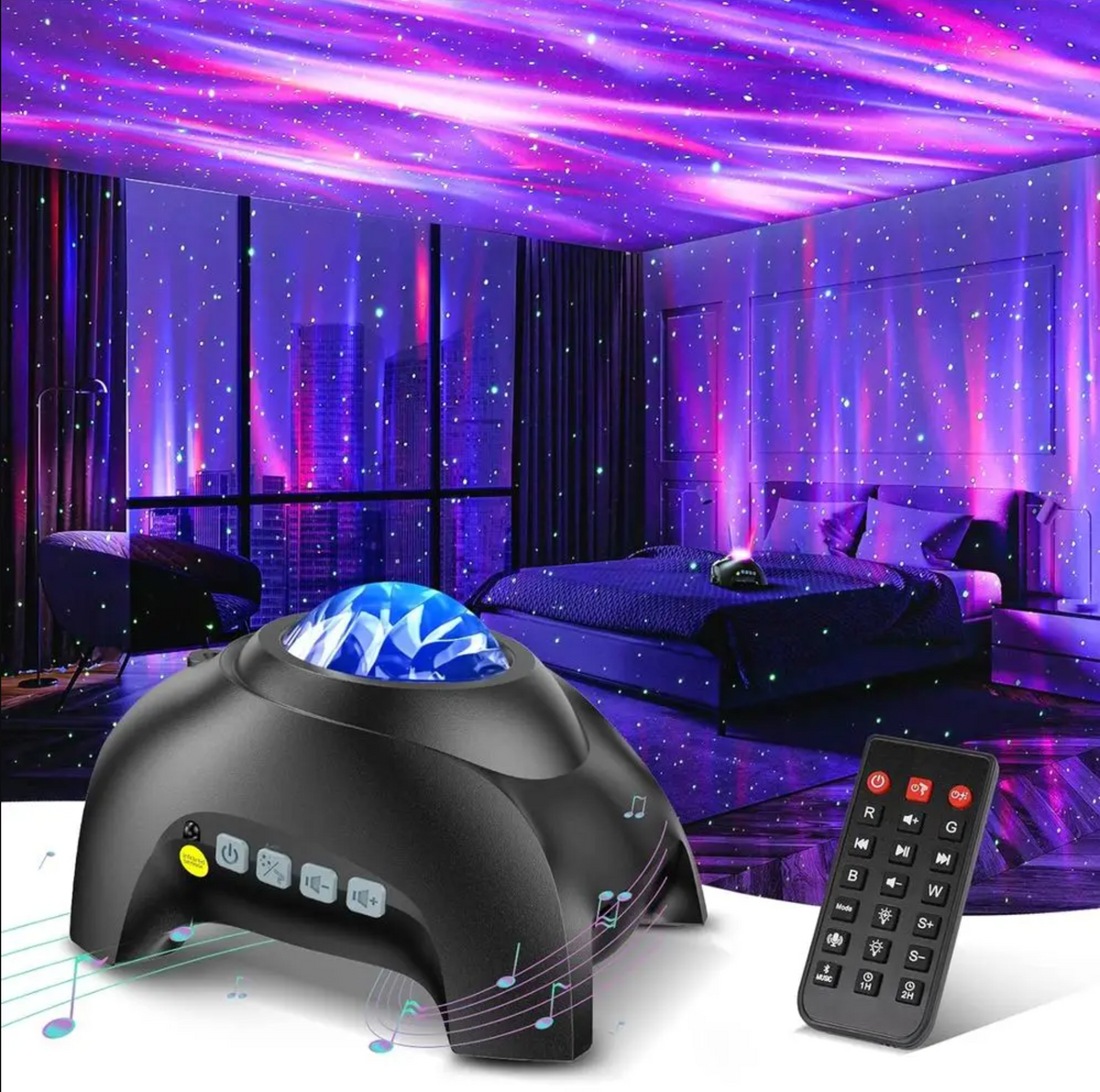 Celestial Glow Projector with Dual-Lens Aurora and Star Effects