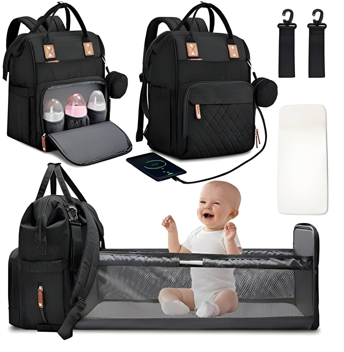 Versatile Baby Travel Bag with Foldable Crib and Bug Net