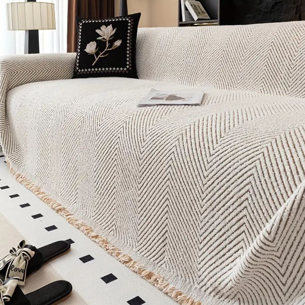 Textured Sofa Slipcover with Stripes