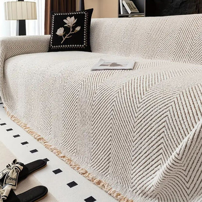 Textured Sofa Slipcover with Stripes