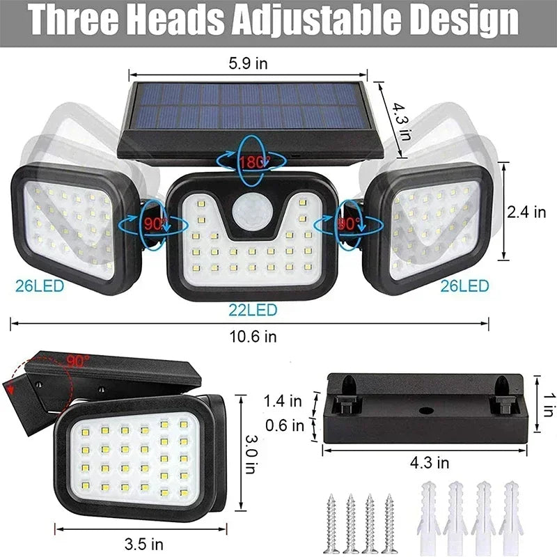 Outdoor Solar Motion Light with 74 LEDs and Adjustable Head