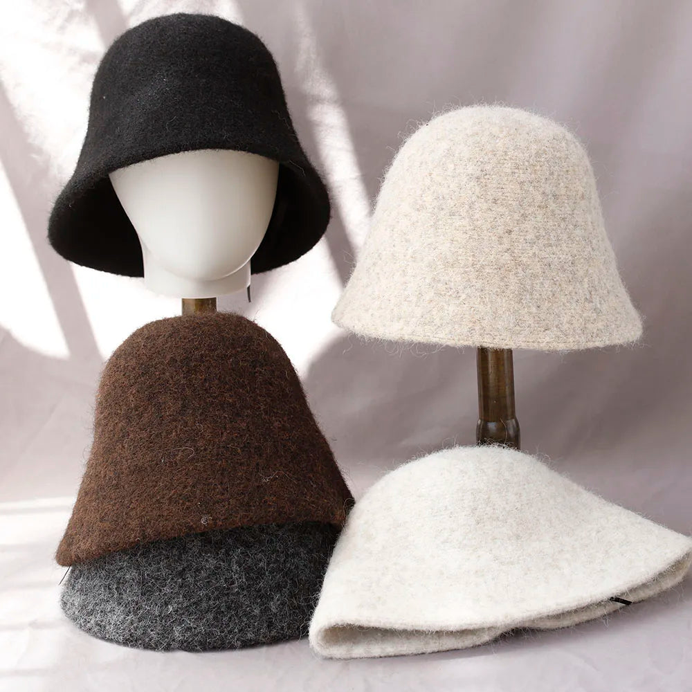 Foldable Vintage Fisherman Style Wool Bucket Hat for Women - Warm Cold Weather Accessory