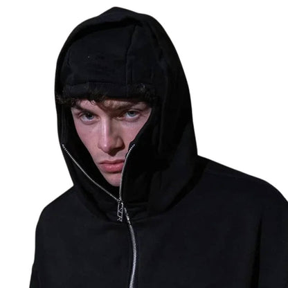 Knit Polyester Ski Mask Sweatshirt with Double Hood, Neck Gaiter, Pockets - Unisex Full Zip Balaclava Hoodie for Winter