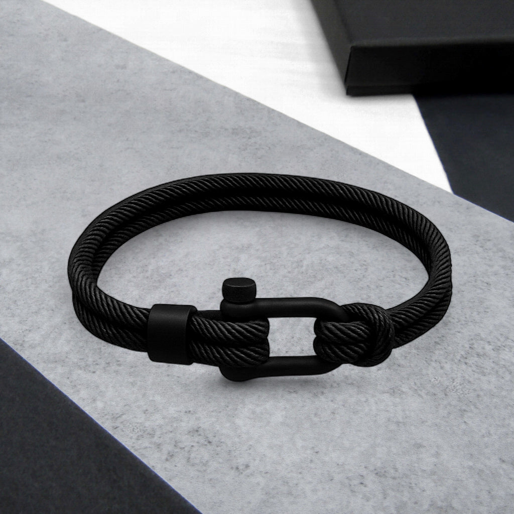 Nautical-Inspired Dual Strand Bracelet with Sleek Black Clasp
