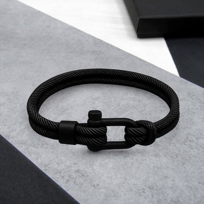 Nautical-Inspired Dual Strand Bracelet with Sleek Black Clasp