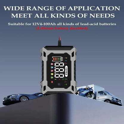 Versatile 12V Battery Charger with Real-Time Voltage Display