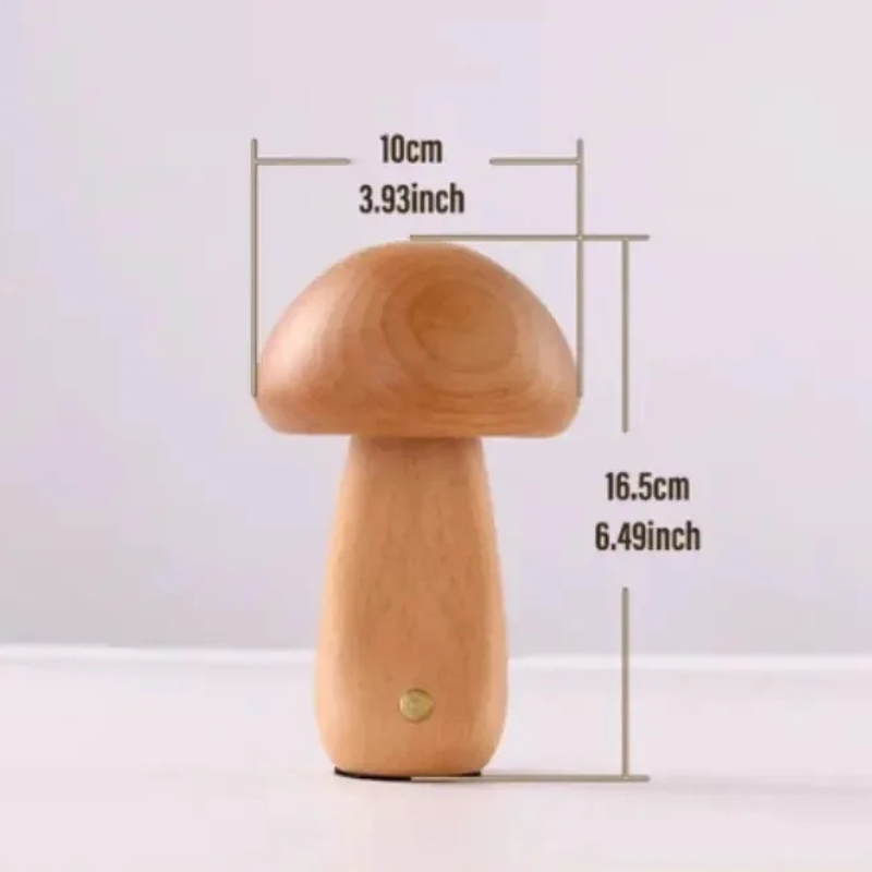 Rechargeable Touch-Controlled Wooden Mushroom Night Lamp