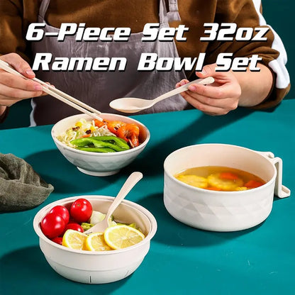 Quick-Prep Noodle Bowl Set with Secure Lid and Cool Handle, 6-Piece