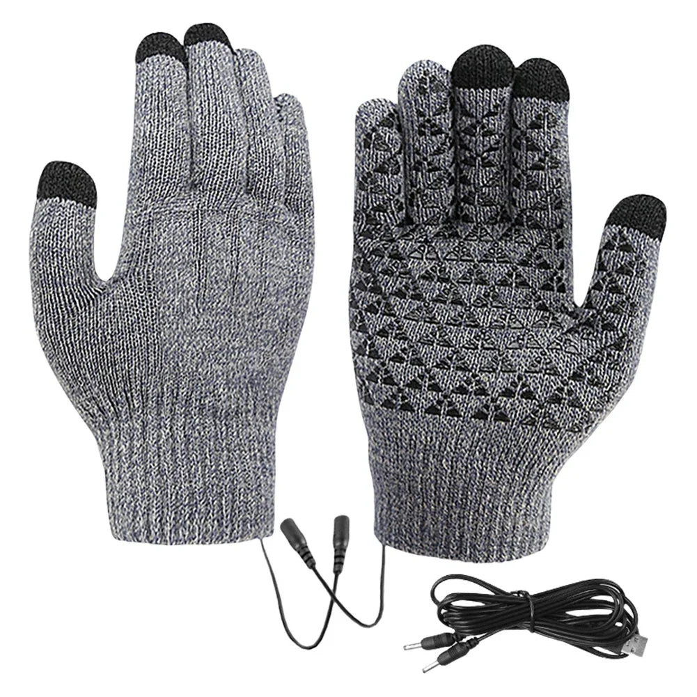 Touchscreen Winter Gloves with USB Heating - Three Finger Design for Skiing, Cycling, and Riding