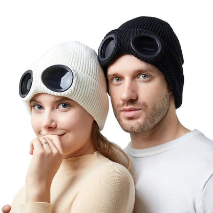 Waterproof Windproof Ski Cap Beanie with Built-in Goggles for All