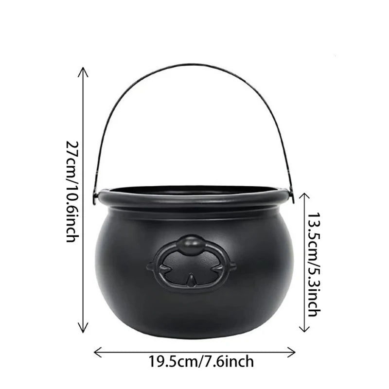 Halloween Candy Bowl in Witch Cauldron Design – Plastic Treat Bucket, 10.6 x 7.6 x 5.3 in