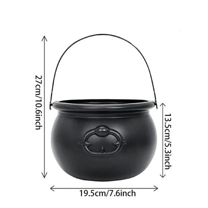 Halloween Candy Bowl in Witch Cauldron Design – Plastic Treat Bucket, 10.6 x 7.6 x 5.3 in