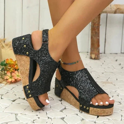Lightweight Summer Walking Sandals for Women - Leather Platform Wedge with Soft Footbed