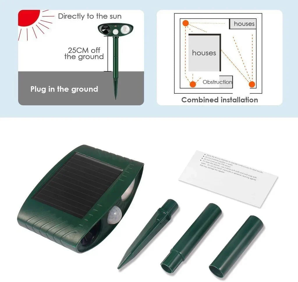 4-Pack Motion Sensor Ultrasonic Animal Deterrent with Solar Power and Flashing Light