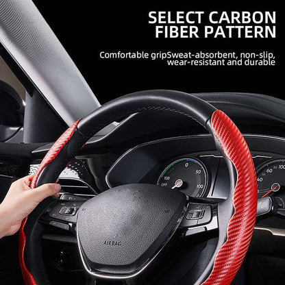 Non-Slip Carbon Fiber Steering Wheel Cover in Black and Red, 1.7mm Fit