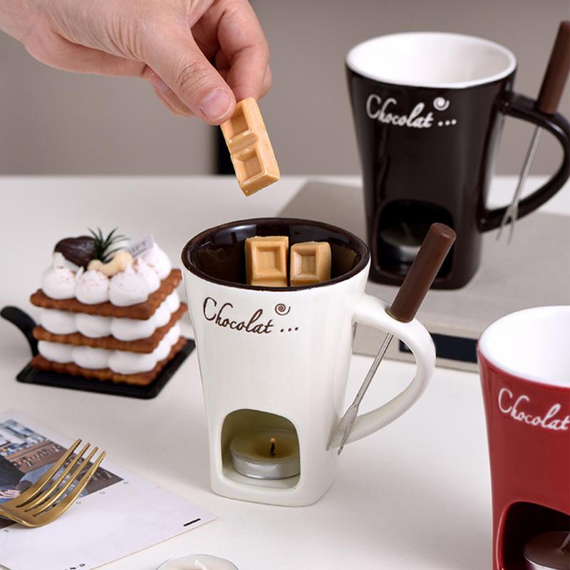 Ceramic Fondue Set with Candle Holder & Stainless Steel Fork