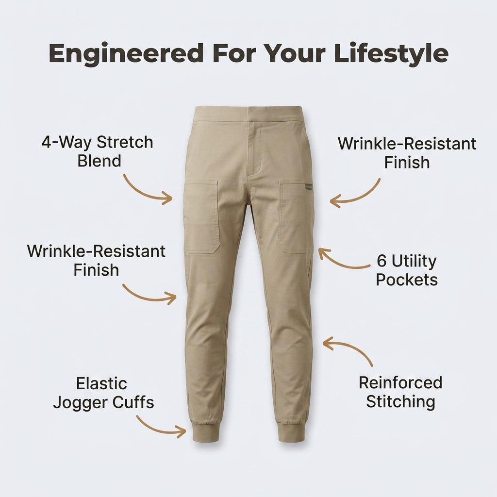 Flexible Fit Cargo Jeans with Six Functional Pockets