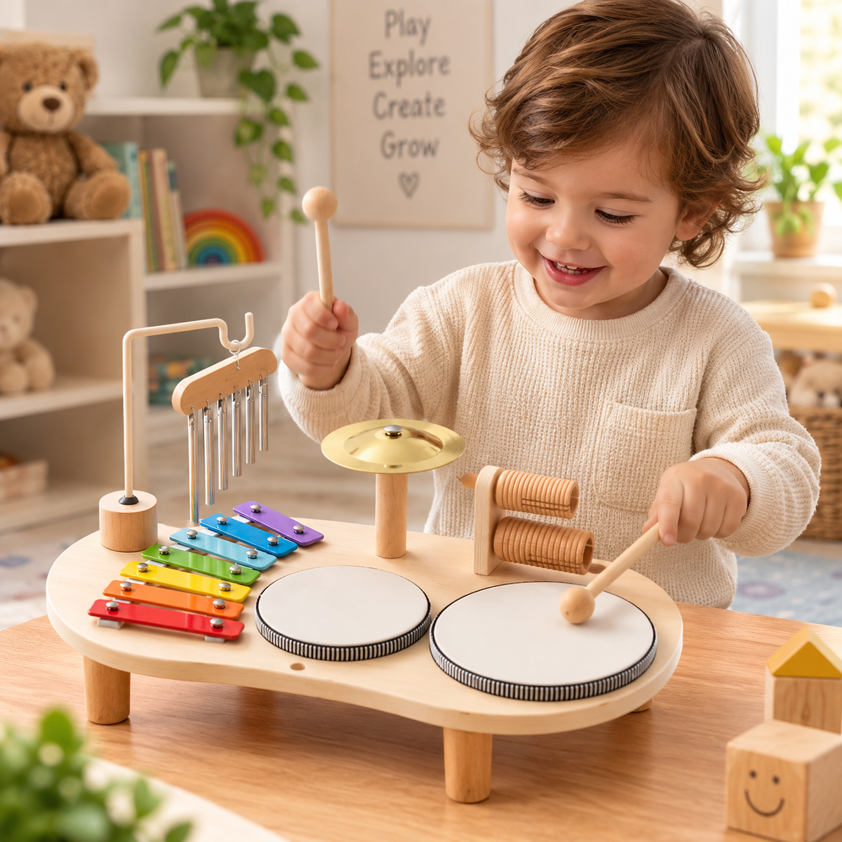Musical Toy Set for Kids 2-6 – Drum, Xylophone, Tambourine, Maracas