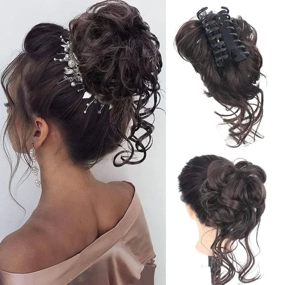 Curly Volume Synthetic Hair Extension - Clip-In Messy Bun Piece