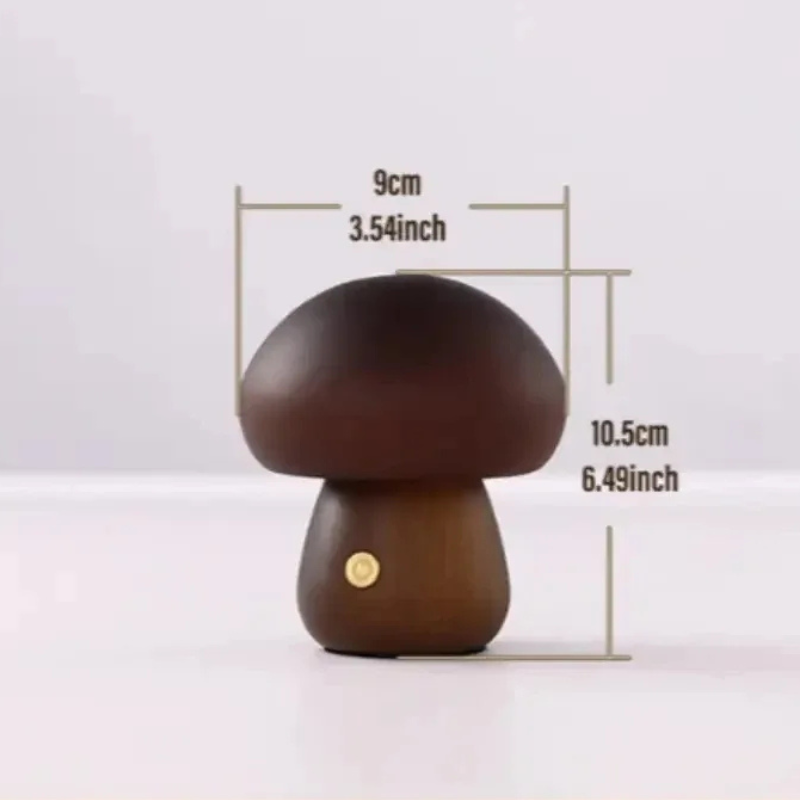 Rechargeable Touch-Controlled Wooden Mushroom Night Lamp