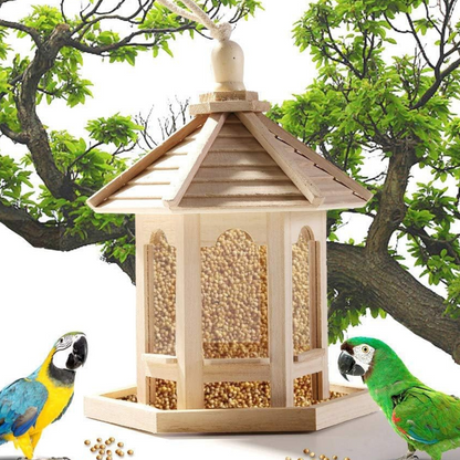 Hanging Seed Feeder for Garden or Balcony - Wooden Bird Feeder with Clear Panel, 10.2 in