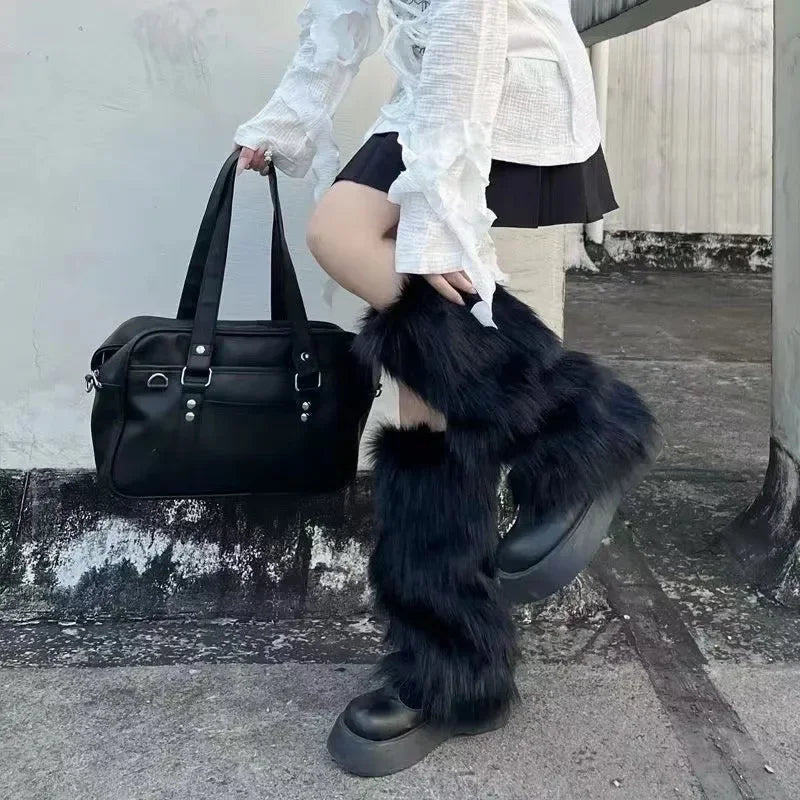 Faux Fur Boot Covers for Women – Black Fluffy Ankle Warmers, Sizes S, M, L