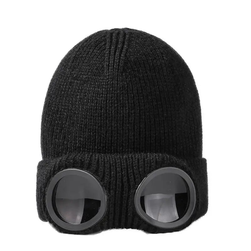 Waterproof Windproof Ski Cap Beanie with Built-in Goggles for All