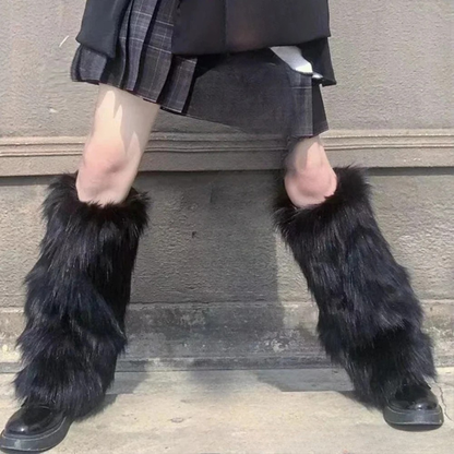 Faux Fur Boot Covers for Women – Black Fluffy Ankle Warmers, Sizes S, M, L