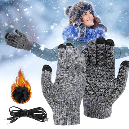 Touchscreen Winter Gloves with USB Heating - Three Finger Design for Skiing, Cycling, and Riding