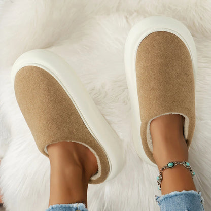 Cozy Winter House Slippers for Women - Soft Beige and Brown Fleece, Anti-Slip