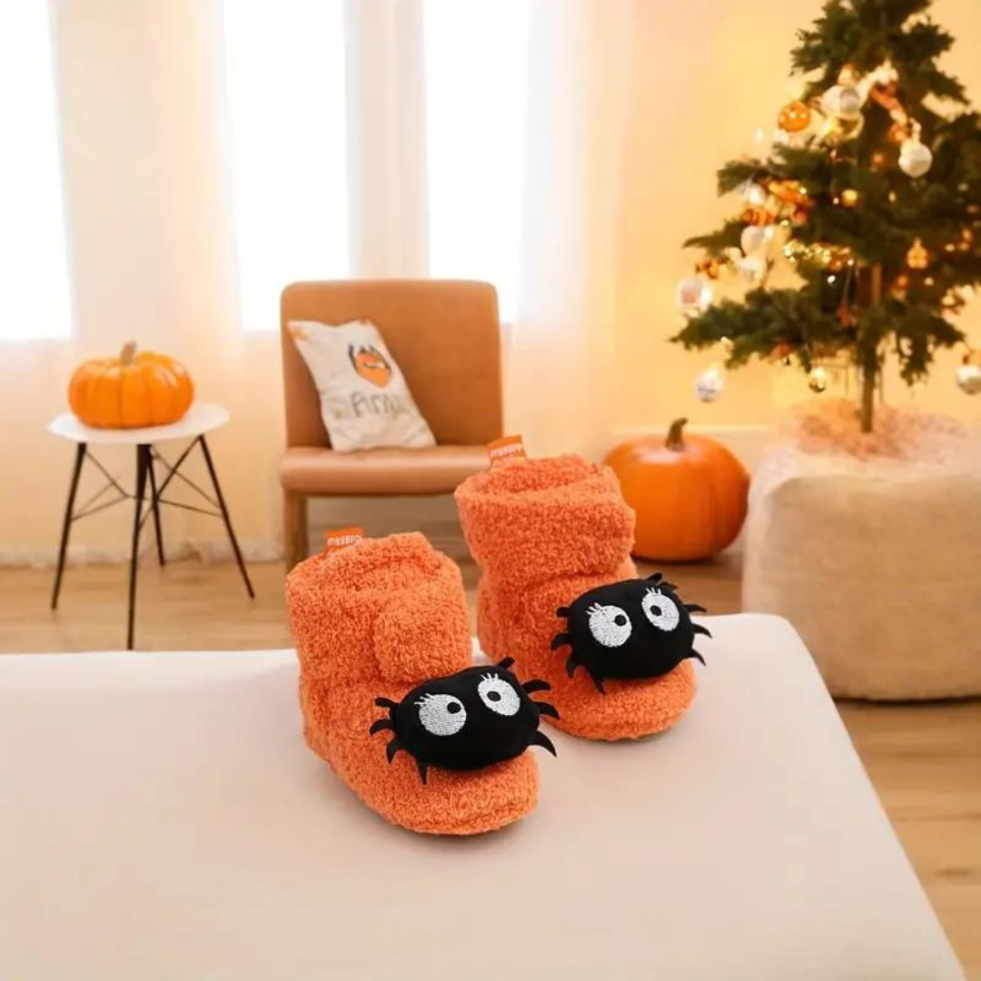 Cozy Fleece Slippers for Kids with Spooky Halloween Designs