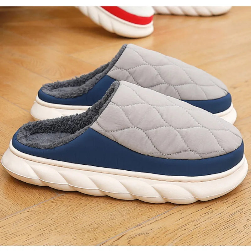 Men's Winter Slippers - Waterproof Plush House Shoes with Non-Slip Sole