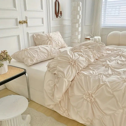 Floral Duvet Cover Set with Textured Ruffles